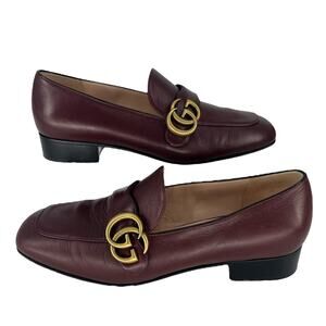 Gucci Malaga Kid GG Marmont Loafers in Vintage Bordeaux